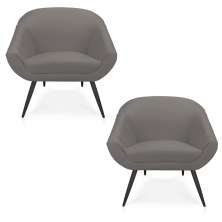 Kit 02 Poltronas Giovana Suede Grafite Pés Palito de Ferro - D'Rossi