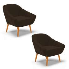 Kit 02 Poltronas Giovana Suede Marrom Pés Palito Castanho - D'Rossi
