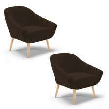 Kit 02 Poltronas Giovana Suede Marrom Pés Palito Natural - D'Rossi