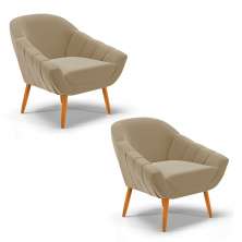 Kit 02 Poltronas Giovana Suede Marrom Rato Pés Palito Castanho - D'Rossi
