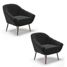 Kit 02 Poltronas Giovana Suede Preto Pés Palito de Ferro - D'Rossi