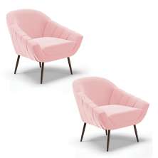 Kit 02 Poltronas Giovana Suede Rosa Bebê Pés Palito de Ferro - D'Rossi
