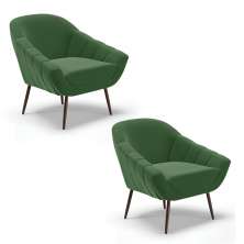 Kit 02 Poltronas Giovana Suede Verde Pés Palito de Ferro - D'Rossi