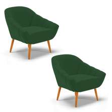 Kit 02 Poltronas Giovana Veludo Verde Pés Palito Castanho - D'Rossi