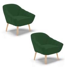 Kit 02 Poltronas Giovana Veludo Verde Pés Palito Natural - D'Rossi