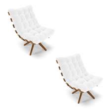 Kit 02 Poltronas Giratória Costela Corano Branco Base Madeira MA30 - D'Rossi