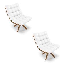 Kit 02 Poltronas Giratória Costela Corino Branco Base Madeira MA25 - D'Rossi