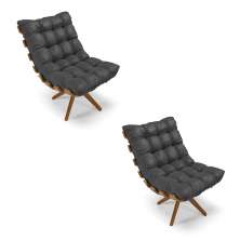 Kit 02 Poltronas Giratória Costela Corino Preto Base Madeira MA25 - D'Rossi