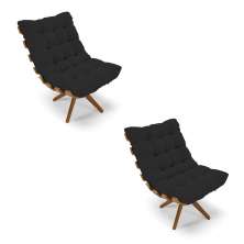 Kit 02 Poltronas Giratória Costela Veludo Preto Base Madeira MA25 - D'Rossi