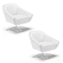 Kit 02 Poltronas Giratória Giovana Corino Branco Base Cromada - D'Rossi
