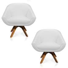 Kit 02 Poltronas Giratória Giovana Corino Branco Base Madeira MM30 - D'Rossi