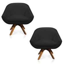 Kit 02 Poltronas Giratória Giovana Corino Preto Base Madeira MM30 - D'Rossi