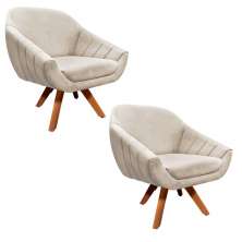 Kit 02 Poltronas Giratória Giovana Suede Base Madeira MM30 D'Rossi