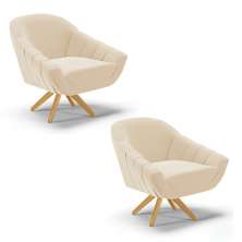 Kit 02 Poltronas Giratória Giovana Suede Bege Base Madeira MA30 - D'Rossi