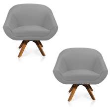 Kit 02 Poltronas Giratória Giovana Suede Cinza Base Madeira MM30 D'Rossi