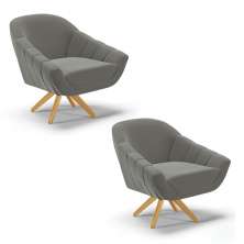 Kit 02 Poltronas Giratória Giovana Suede Grafite Base Madeira MA30 - D'Rossi