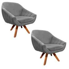 Kit 02 Poltronas Giratória Giovana Suede Grafite Base Madeira MM30 D'Rossi