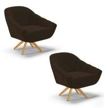 Kit 02 Poltronas Giratória Giovana Suede Marrom Base Madeira MA30 - D'Rossi