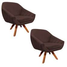 Kit 02 Poltronas Giratória Giovana Suede Marrom Base Madeira MM30 D'Rossi