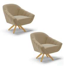 Kit 02 Poltronas Giratória Giovana Suede Marrom Rato Base Madeira MA30 - D'Rossi