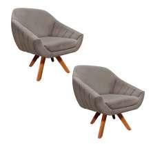 Kit 02 Poltronas Giratória Giovana Suede Marrom Rato Base Madeira MM30 D'Rossi