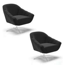 Kit 02 Poltronas Giratória Giovana Suede Preto Base Cromada - D'Rossi