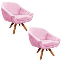 Kit 02 Poltronas Giratória Giovana Suede Rosa Bebê Base Madeira MM30 D'Rossi