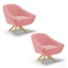Kit 02 Poltronas Giratória Giovana Suede Rose Base Madeira MA30 - D'Rossi