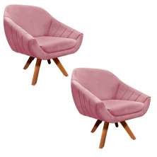 Kit 02 Poltronas Giratória Giovana Suede Rose Base Madeira MM30 D'Rossi