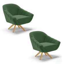 Kit 02 Poltronas Giratória Giovana Suede Verde Base Madeira MA30 - D'Rossi