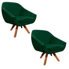 Kit 02 Poltronas Giratória Giovana Suede Verde Base Madeira MM30 D'Rossi