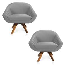 Kit 02 Poltronas Giratória Giovana Veludo Cinza Base Madeira MM30 - D'Rossi