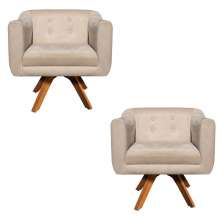 Kit 02 Poltronas Giratória Julia Suede Base Madeira MM30 D'Rossi