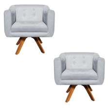 Kit 02 Poltronas Giratória Julia Suede Cinza Base Madeira MM30 D'Rossi