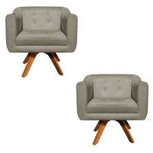 Kit 02 Poltronas Giratória Julia Suede Marrom Rato Base Madeira MM30 D'Rossi