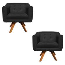 Kit 02 Poltronas Giratória Julia Suede Preto Base Madeira MM30 D'Rossi