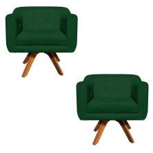 Kit 02 Poltronas Giratória Julia Suede Verde  Base Madeira MM30 D'Rossi