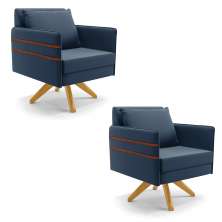 Kit 02 Poltronas Giratória Mari Suede Azul Marinho Base de Madeira MA30 - D'Rossi