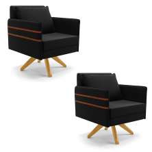 Kit 02 Poltronas Giratória Mari Suede Preto Base de Madeira MA30 - D'Rossi