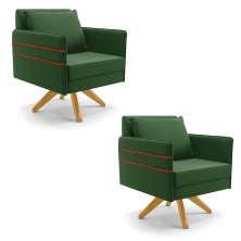 Kit 02 Poltronas Giratória Mari Suede Verde Base de Madeira MA30 - D'Rossi