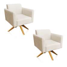 Kit 02 Poltronas Giratória Marisa Suede Bege Base Madeira MA30 D'Rossi