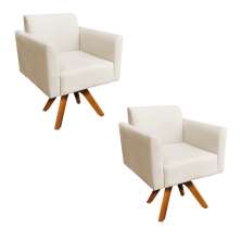 Kit 02 Poltronas Giratória Marisa Suede Bege Base Madeira MM30 D'Rossi