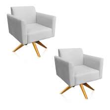 Kit 02 Poltronas Giratória Marisa Suede Cinza Base Madeira MA30 D'Rossi