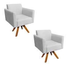 Kit 02 Poltronas Giratória Marisa Suede Cinza Base Madeira MM30 D'Rossi