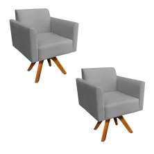 Kit 02 Poltronas Giratória Marisa Suede Grafite Base Madeira MM30 D'Rossi