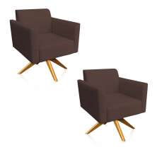 Kit 02 Poltronas Giratória Marisa Suede Marrom Base Madeira MA30 D'Rossi