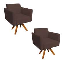 Kit 02 Poltronas Giratória Marisa Suede Marrom Base Madeira MM30 D'Rossi