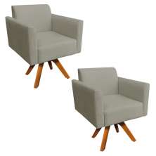 Kit 02 Poltronas Giratória Marisa Suede Marrom Rato Base Madeira MM30 D'Rossi