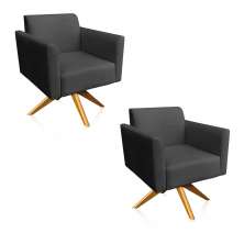 Kit 02 Poltronas Giratória Marisa Suede Preto Base Madeira MA30 D'Rossi
