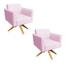Kit 02 Poltronas Giratória Marisa Suede Rosa Bebê Base Madeira MA30 D'Rossi